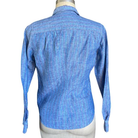 Frank & Eileen Barry Tailored Button Up Linen Blue Stripe Size XSmall XS - Picture 4 of 7